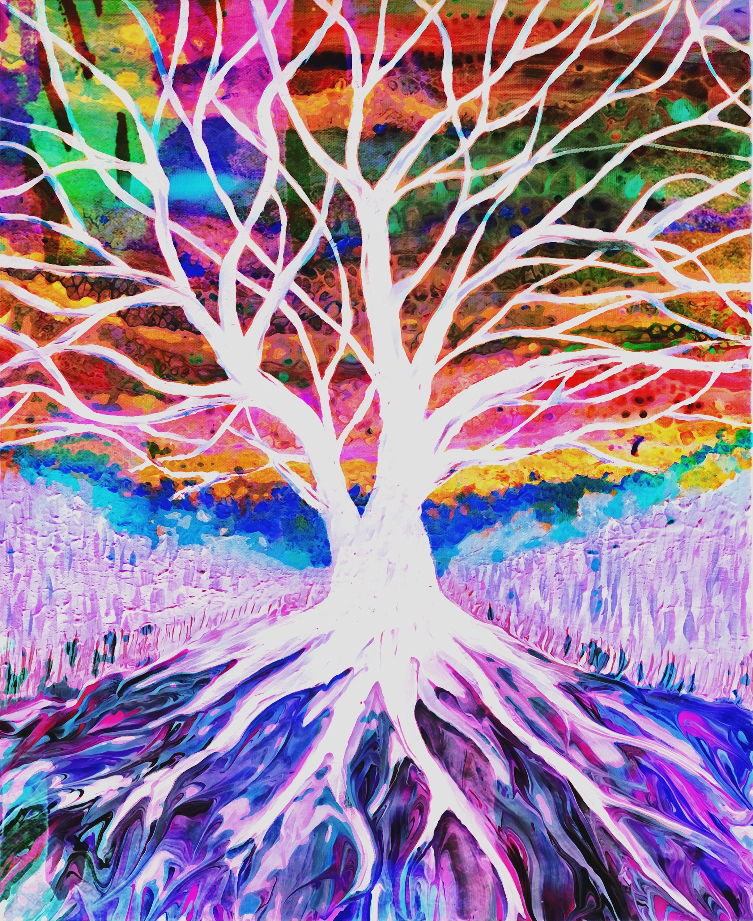Colourful Tree Print, Tree of Life, Abstract Tree Wall Art, Bright Tree ...