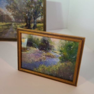 Original Pastel Painting in Vintage 5&quot;x7&quot; Wood Frame.  Original Soft Pastel Landscape by Debbie Robinson.
