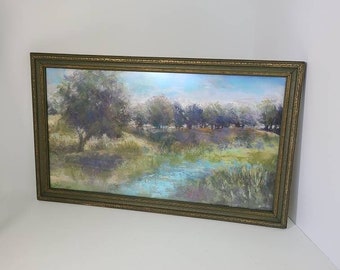 Original 10"x18" Landscape in Vintage Frame. Original Soft Pastel Painting by Debbie Robinson.