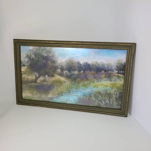 Original 10&quot;x18&quot; Landscape in Vintage Frame. Original Soft Pastel Painting by Debbie Robinson.
