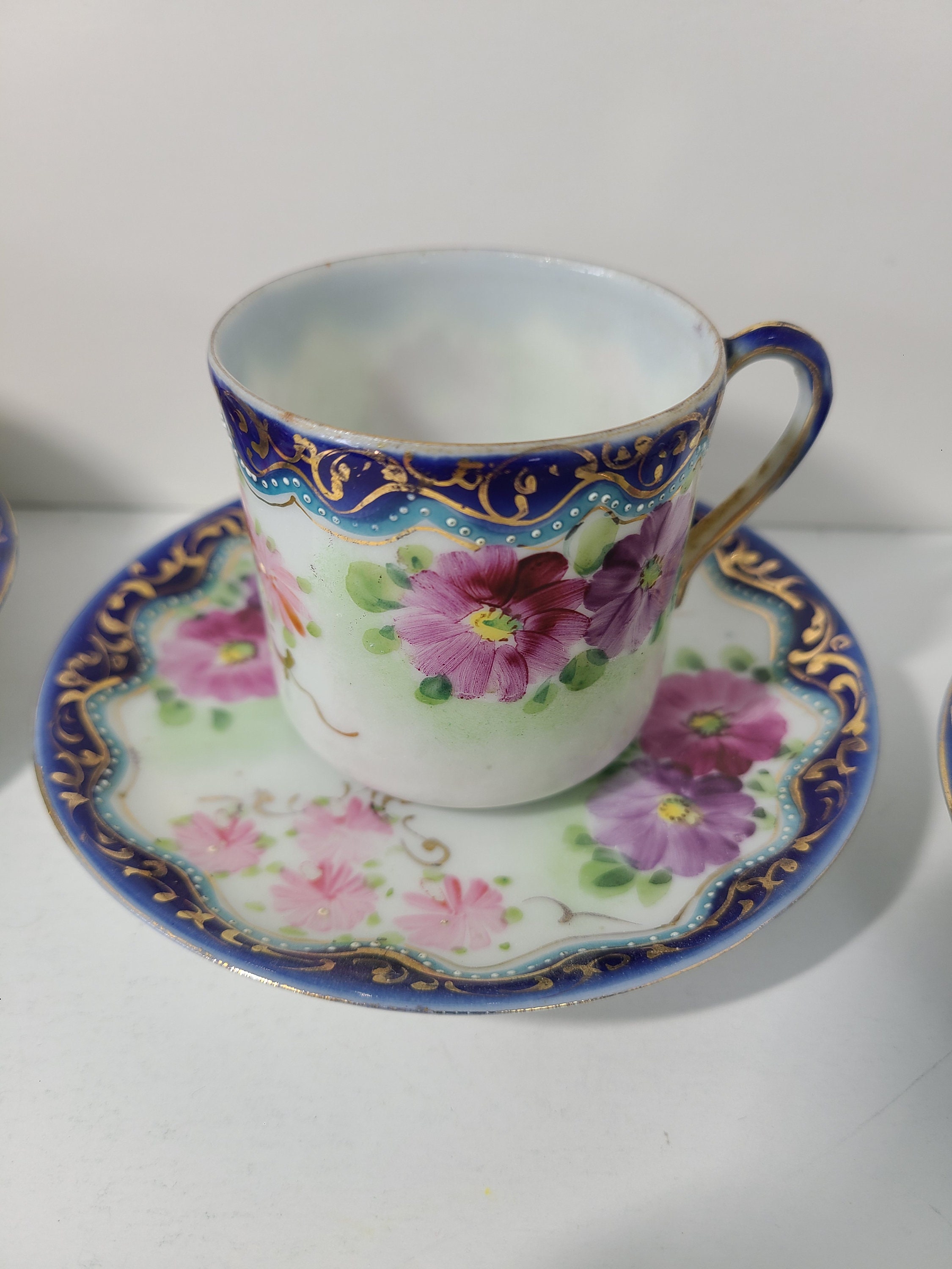 Antique Nippon Hand Painted Hot Chocolate Set. Cobalt Blue
