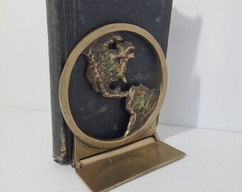 Vintage Brass Bookend. Earth Single Brass Bookend, Made in Korea.