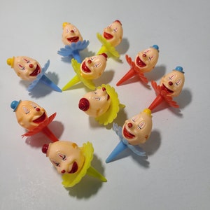 Vintage Cake Toppers. Lot of 10 Plastic Clown Cake Toppers. Cupcake Party Toppers.