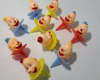 Vintage Cake Toppers. Lot of 10 Plastic Clown Cake Toppers. Cupcake Party Toppers.