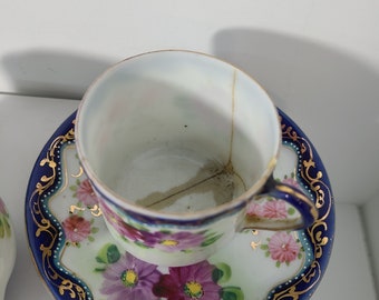 Antique Nippon Hand Painted Hot Chocolate Set. Cobalt Blue