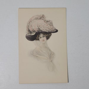 Antique Victorian Lady with Hat  Postcard. Antique Postcard No. 1813.