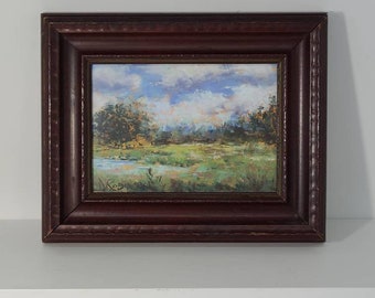 Original Pastel Landscape Painting. Small Wall Art. Vintage Framed Soft Pastel Painting by Debbie Robinson. Home Decor.