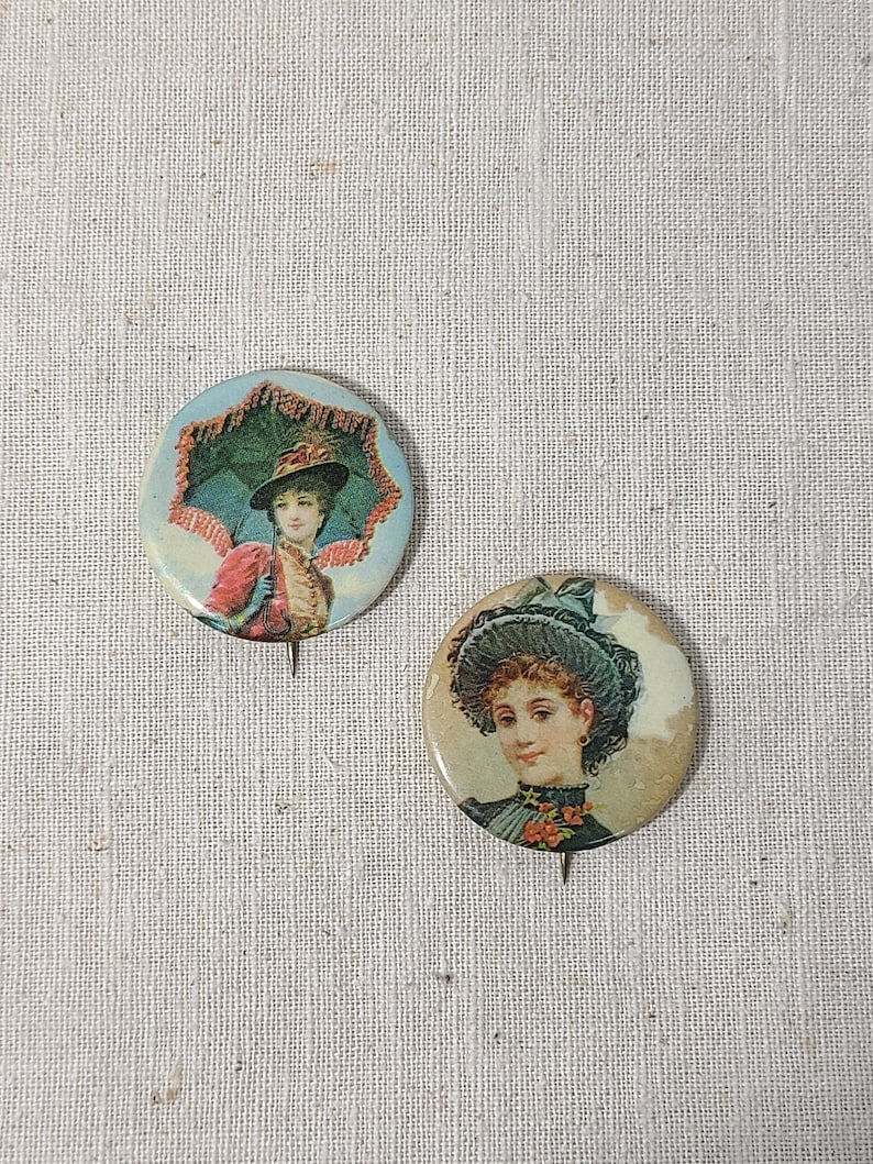Victorian Lady Pin Back Buttons. Vintage Lapel Pin. Sandyval Graphics ...