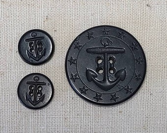 Hard Rubber Anchor Buttons. AHR Navy Anchor Buttons. Pea coat Buttons. Collectors Buttons. Lot of 3 Buttons.