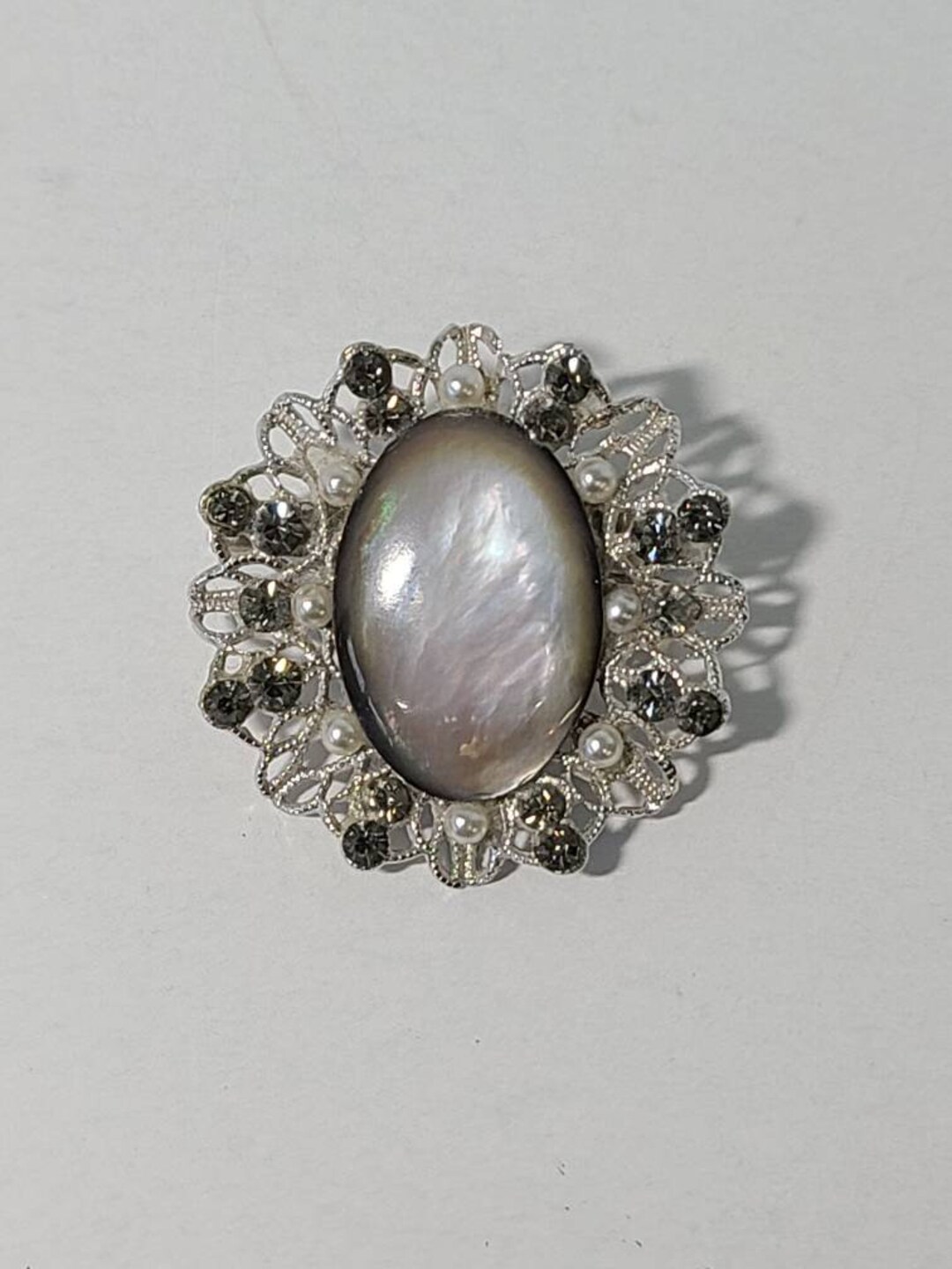 Vintage Rhinestone and Abalone Brooch. Grey Abalone Brooch Pin Etsy