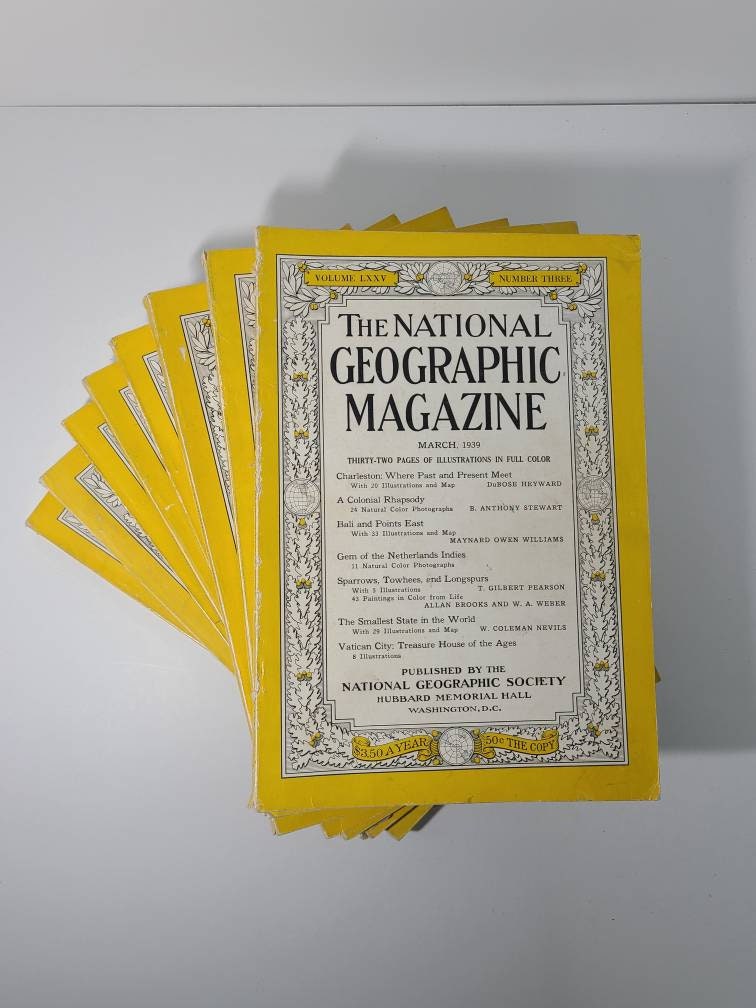National Geographic Magazines. 1939 Issues of Vintage Magazines
