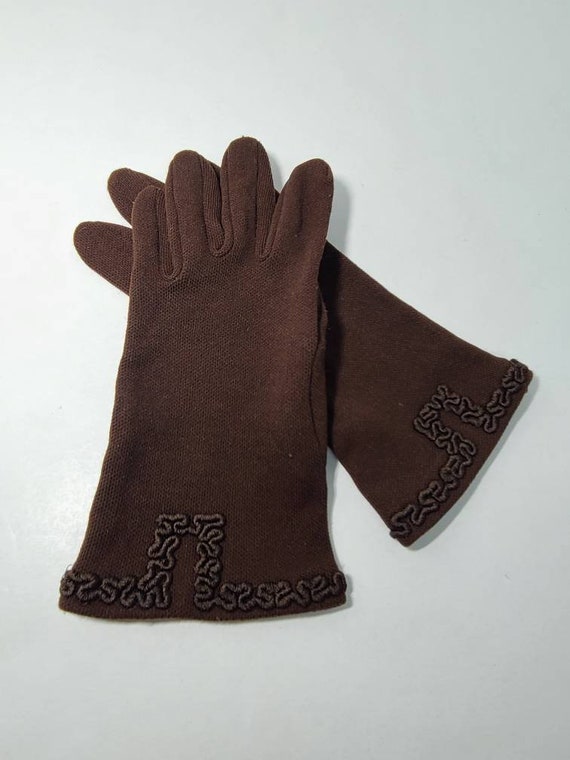 Vintage Brown Knit Gloves. Ladies Small Knit Glove