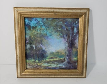 Original 6"x6" Landscape in Vintage Wood Frame. Soft Pastel Painting by Debbie Robinson. Painting Titled "Restore Us". Home Decor>