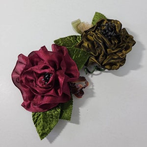 Ribbon Flower Corsages. Vintage Ribbon Brooch. Hat Flowers. Sold individually. Mother&#39;s Day Gift.