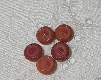 Vintage Diminutive Tagua Nut Buttons. Lot of 5 Mauve Vegetable Ivory Buttons.