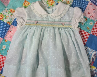 Vintage Baby Dress. Blue Infant Dress. Doll Dress.