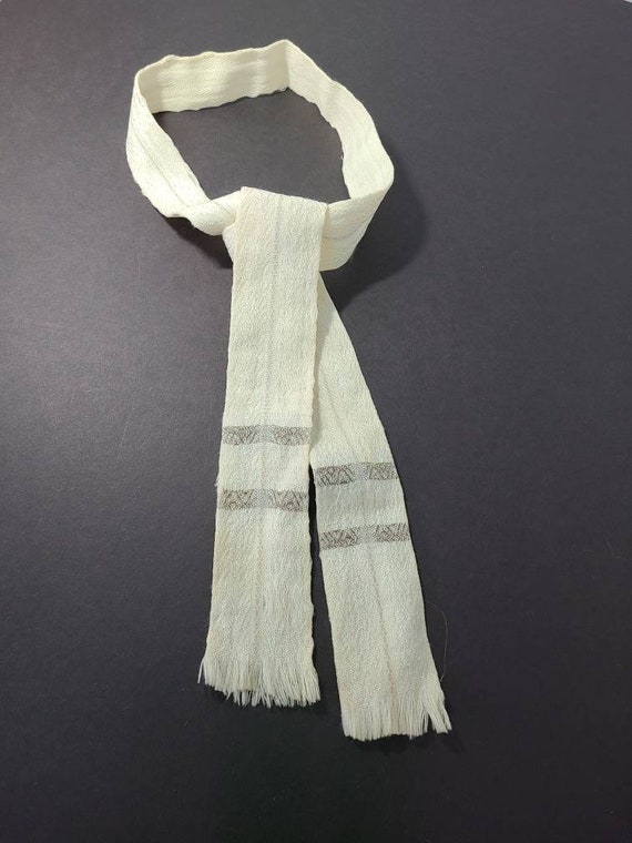 Antique Woven Necktie. Antique Accessory. Ivory w… - image 1