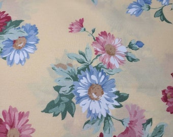 1/4 yard Cotton Floral Print Fabric w/ Yellow Background. Vintage Cotton Floral Fabric.