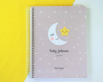 Baby First Year Memory Book, Personalized Baby Book Cover, Baby Milestones Journal, Baby Shower Gift, New Baby Arrival Gift, Gender Neutral