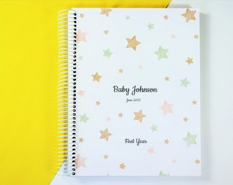 Baby First Year Memory Book, Personalized Baby Book Cover, Baby Milestones Journal, Baby Shower Gift, New Baby Arrival Gift, Gender Neutral