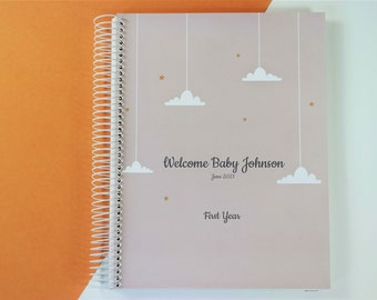 Baby First Year Memory Book, Personalized Baby Book Cover, Baby Milestones Journal, Baby Shower Gift, New Baby Arrival Gift, Gender Neutral