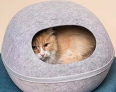 Cat Nap Cocoon 47cm Pet Cave Kitty Bed Dog House Felt Vessel - Hand Felted Wool - Crisp Modern Design