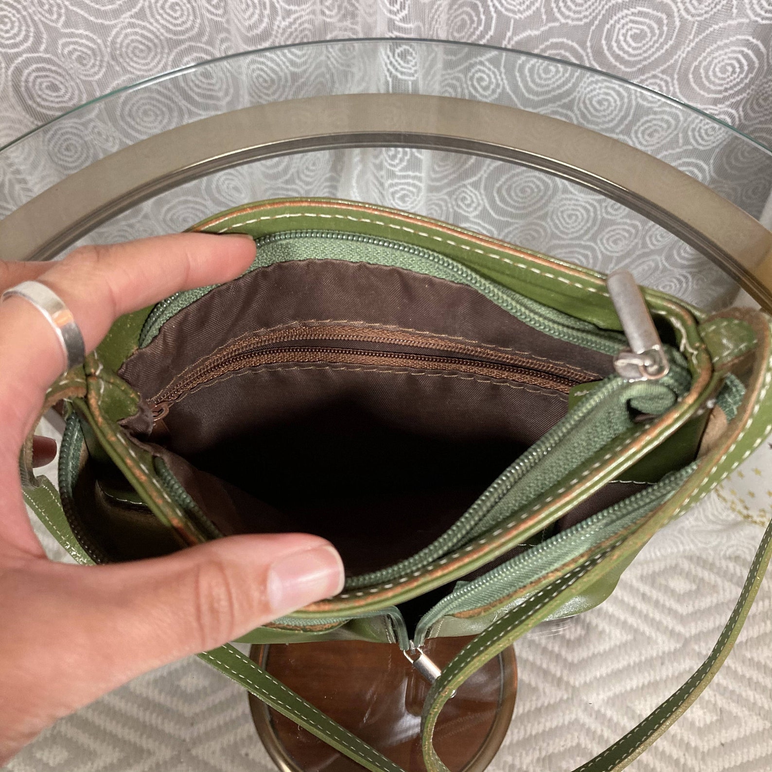 Green Leather Crossbody Bag with Adjustable Strap Etsy