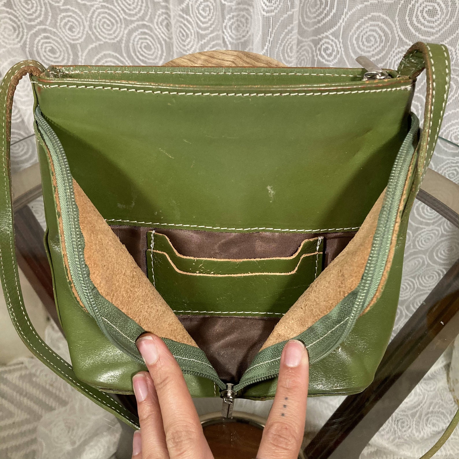 Green Leather Crossbody Bag with Adjustable Strap Etsy