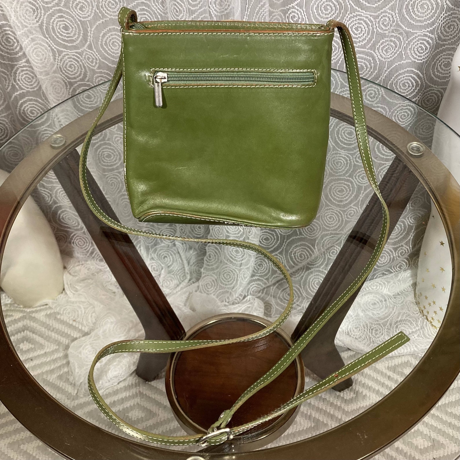 Green Leather Crossbody Bag with Adjustable Strap Etsy