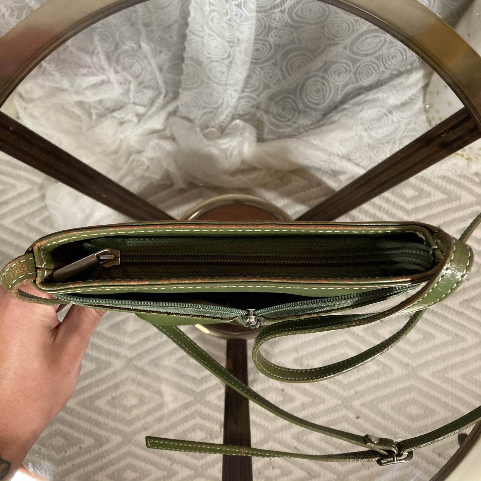 Green Leather Crossbody Bag with Adjustable Strap Etsy