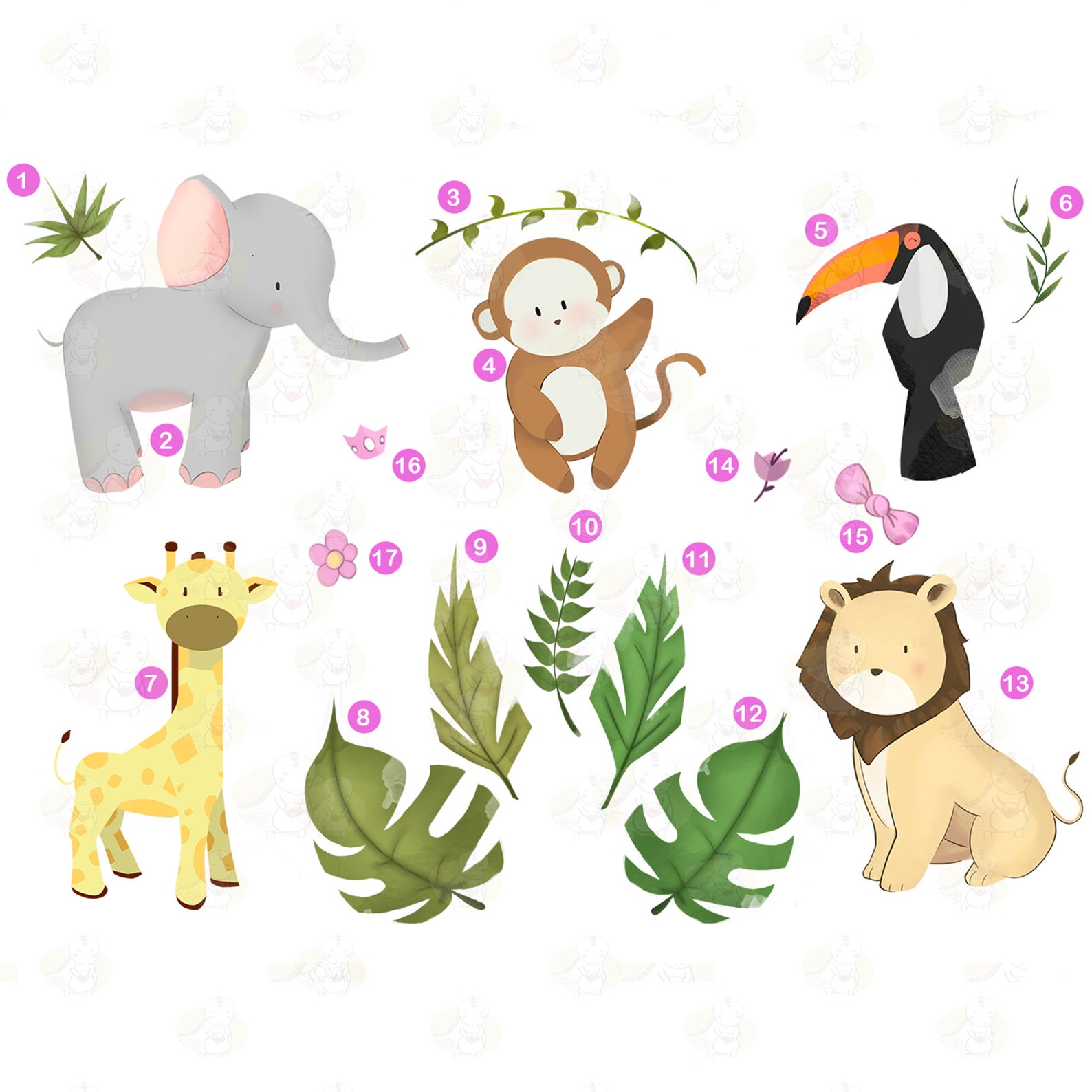 Safari Baby Girl Jungle Watercolor Clip Art Safari Animal Etsy