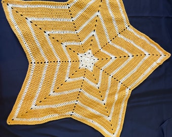 Star comfort baby blanket lovey yellow crochet gender neutral stripes