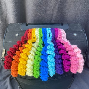 Crochet luggage identifier hyperbolic curlicue fringe bag tag spiral backpack accessory image 2