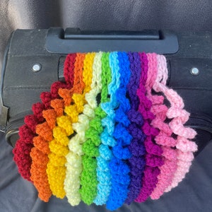 Crochet luggage identifier hyperbolic curlicue fringe bag tag spiral backpack accessory image 4