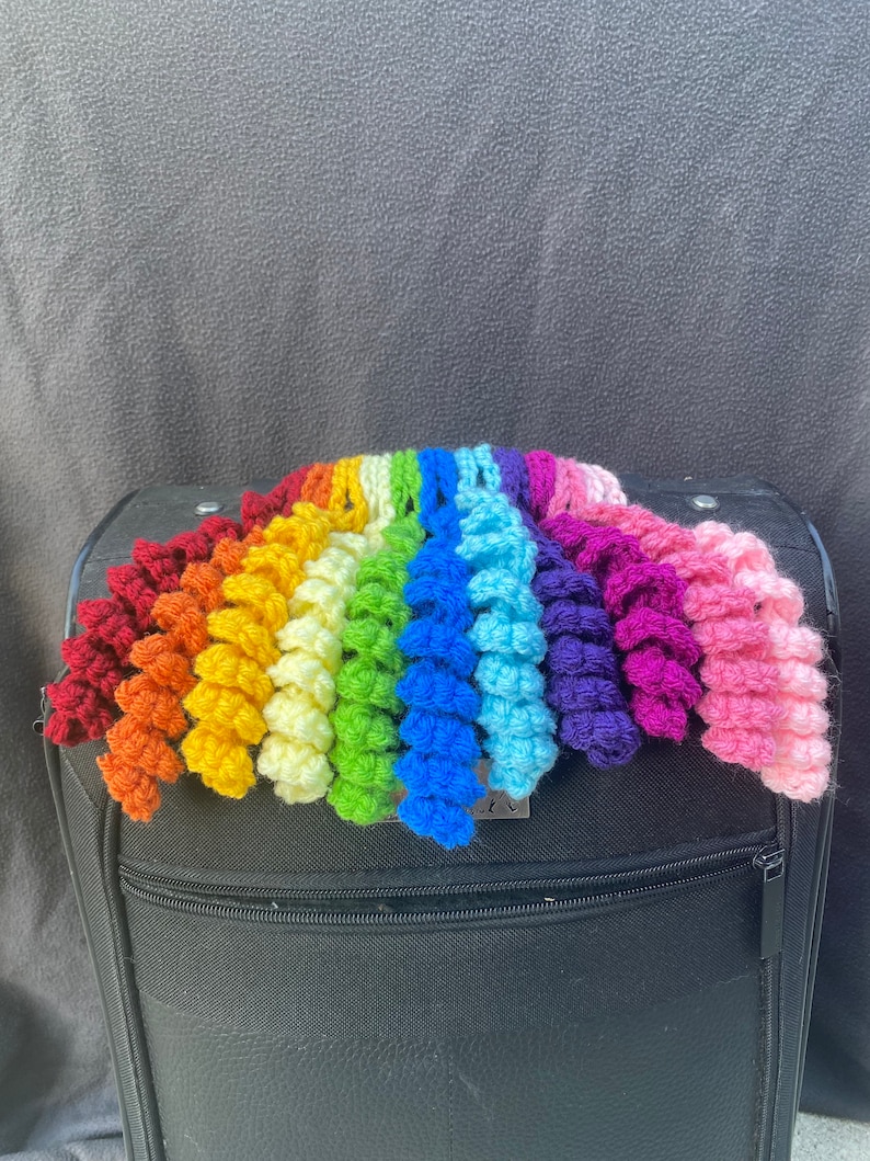 Crochet luggage identifier hyperbolic curlicue fringe bag tag spiral backpack accessory image 1