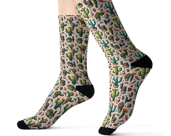 Cinco de Mayo Celebration Socks - Colorful Cactus & Chili Pattern - Festive Socks with Sombreros and Maracas - Mexican Fiesta Footwear Socks