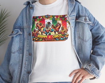 Festive Luchadores T-Shirt - Cinco de Mayo Wrestlers Tee - Vibrant Mexican Wrestling Cotton Shirt - Unisex Heavy Cotton Tee