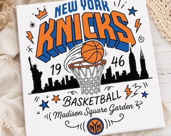 New York Basketball PNG, Knicks Vintage Graphic Tee Design, NYC Skyline Sublimation, Retro Basketball Digital Download, DTF Print File