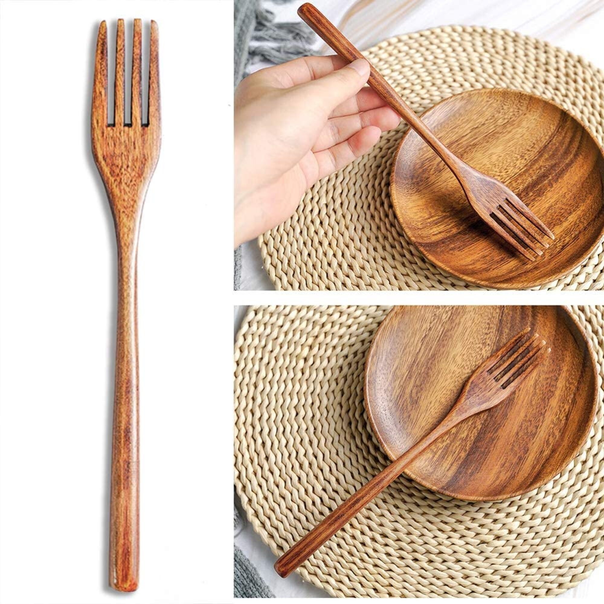 Wood Utensils Set 6 Eco Friendly Cutlery Spoon And Fork Etsy