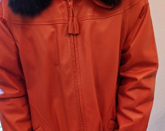 Women's Red Leather Jacket with Detachable Fox Fur Collar
