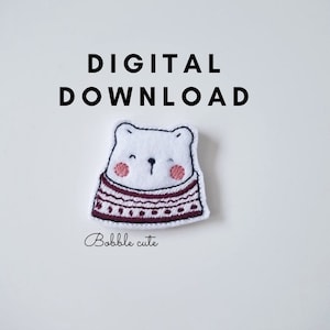 ITH bear feltie embroidery design, Festive bear feltie, In the hoop design, Christmas felty design, Polar bear embroidery design, Cute bear