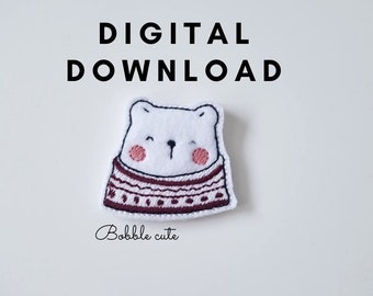 ITH bear feltie embroidery design, Festive bear feltie, In the hoop design, Christmas felty design, Polar bear embroidery design, Cute bear