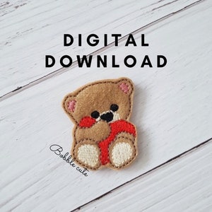 Süßer Teddy Bär Valentinstag Filz Datei, Digital Stickerei Patch download lovely bear with heart