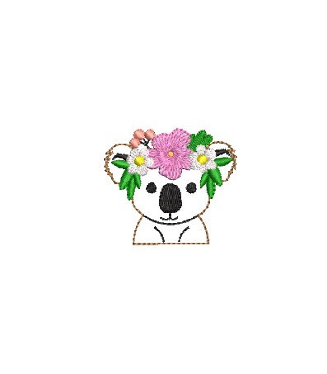 Koala Bear Embroidery Feltie File, Flowers Embroidery Design, Cute