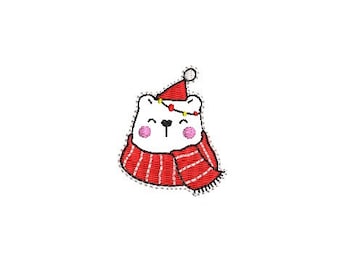 ITH bear feltie embroidery design, Festive bear feltie, In the hoop design, Christmas felty design, Polar bear embroidery design, Cute bear