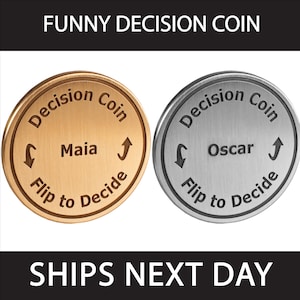 Decision Coin – Custom Engraved Brass Flip Coin, Funny Yes/No Token, Christmas Gift for Him or Her, Birthday Gift, Fast Dispatch