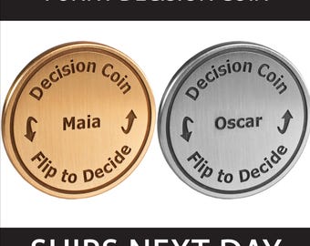 Decision Coin – Custom Engraved Brass Flip Coin, Funny Yes/No Token, Christmas Gift for Him or Her, Birthday Gift, Fast Dispatch
