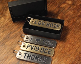 Custom Numberplate Keyring, Deep Engraved Brass & Stainless Steel, Personalized Name Keyring
