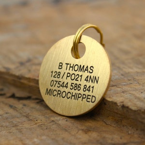 Round Solid Brass, Small or Large, Deep Engraved, Custom Pet ID Tag, Dog Tag,Cat Tag, Puppy ID Tag, Personalised Pet Tag image 3