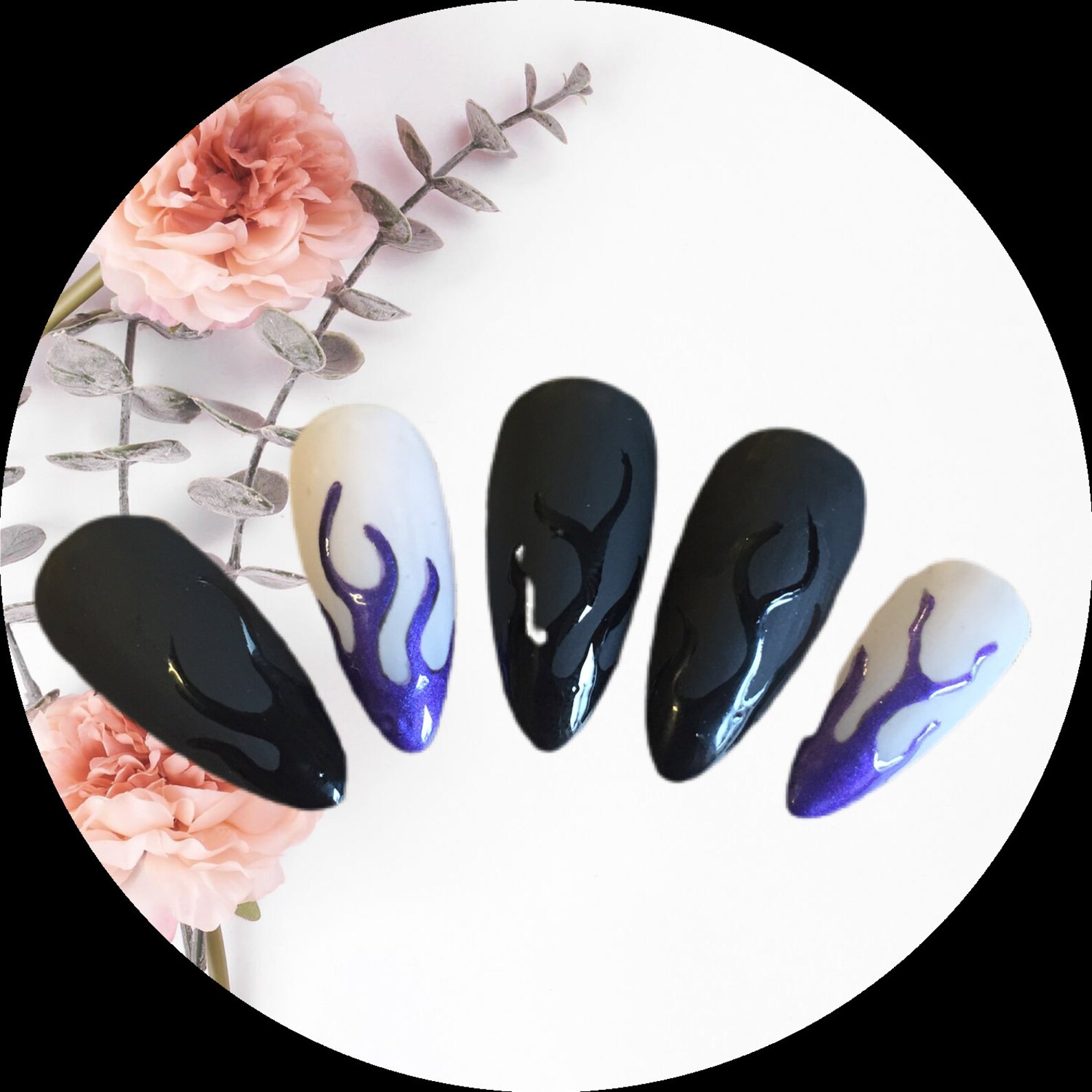 Matt chrome and gloss flame nails Etsy